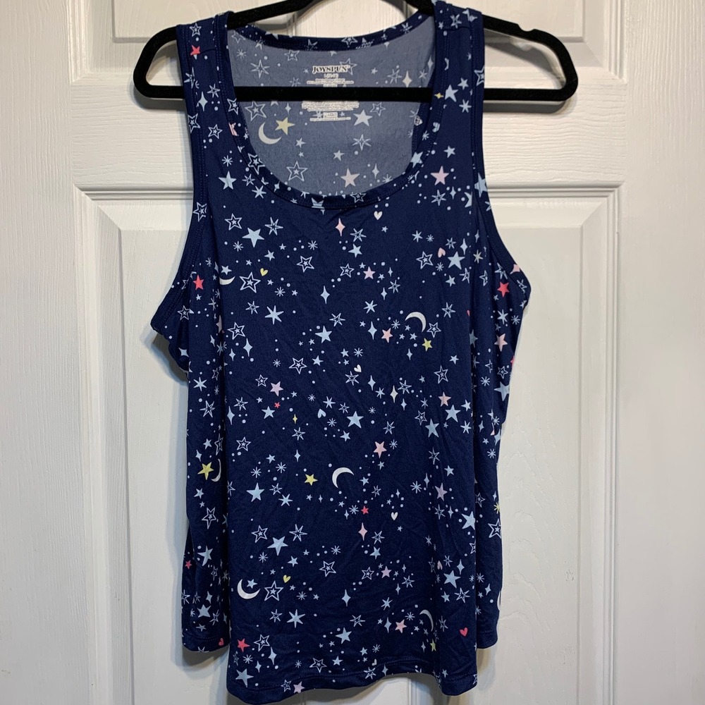 Joyspun Pajama Set Large 12-14 Navy Blue Celestial Moon Star Tank/Shorts Sleep